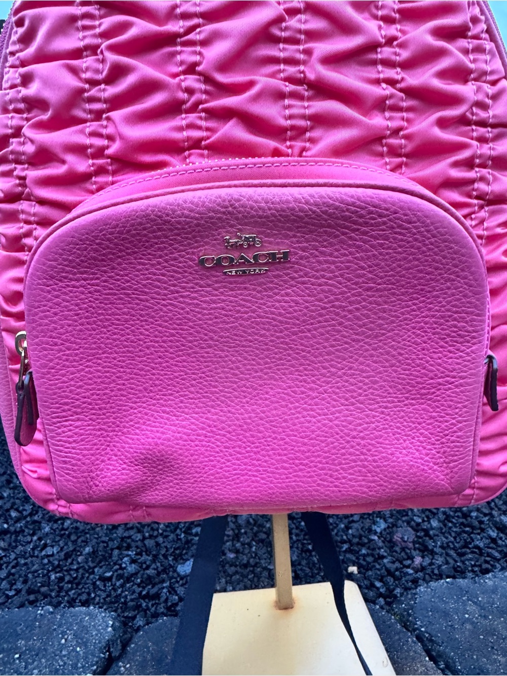Coach C4094 2021 Hot Pink Ruched Nylon Leather Backpack + Pouch - Picture 5 of 14